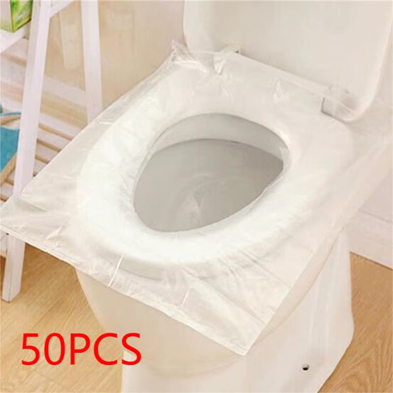 50-Pack Individually Wrapped Waterproof Disposable Plastic Toilet Seat Covers, Non-Slip Travel Protectors