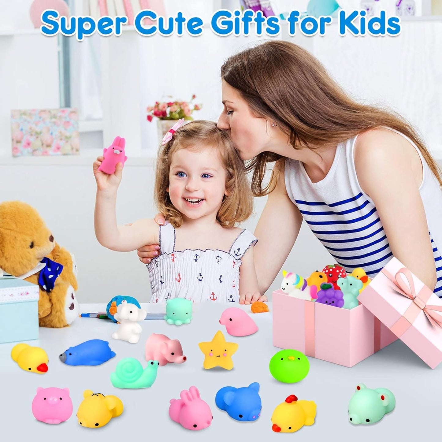 Mochi Squishy Toys 28PCS Animal Mini Squishies Kawaii Party Favors for Kids Cat Unicorn Squishy Squeeze Stress Relief Toys Goodie Bags Novelty Toy Easter Gifts for Boys Girls Adults, Random