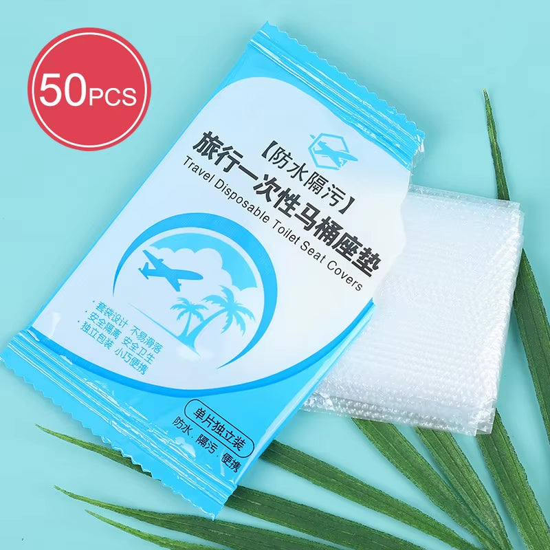 50-Pack Individually Wrapped Waterproof Disposable Plastic Toilet Seat Covers, Non-Slip Travel Protectors