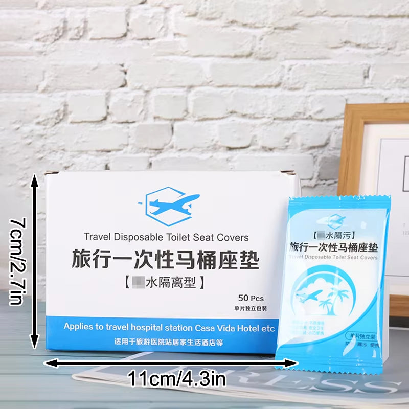 50-Pack Individually Wrapped Waterproof Disposable Plastic Toilet Seat Covers, Non-Slip Travel Protectors