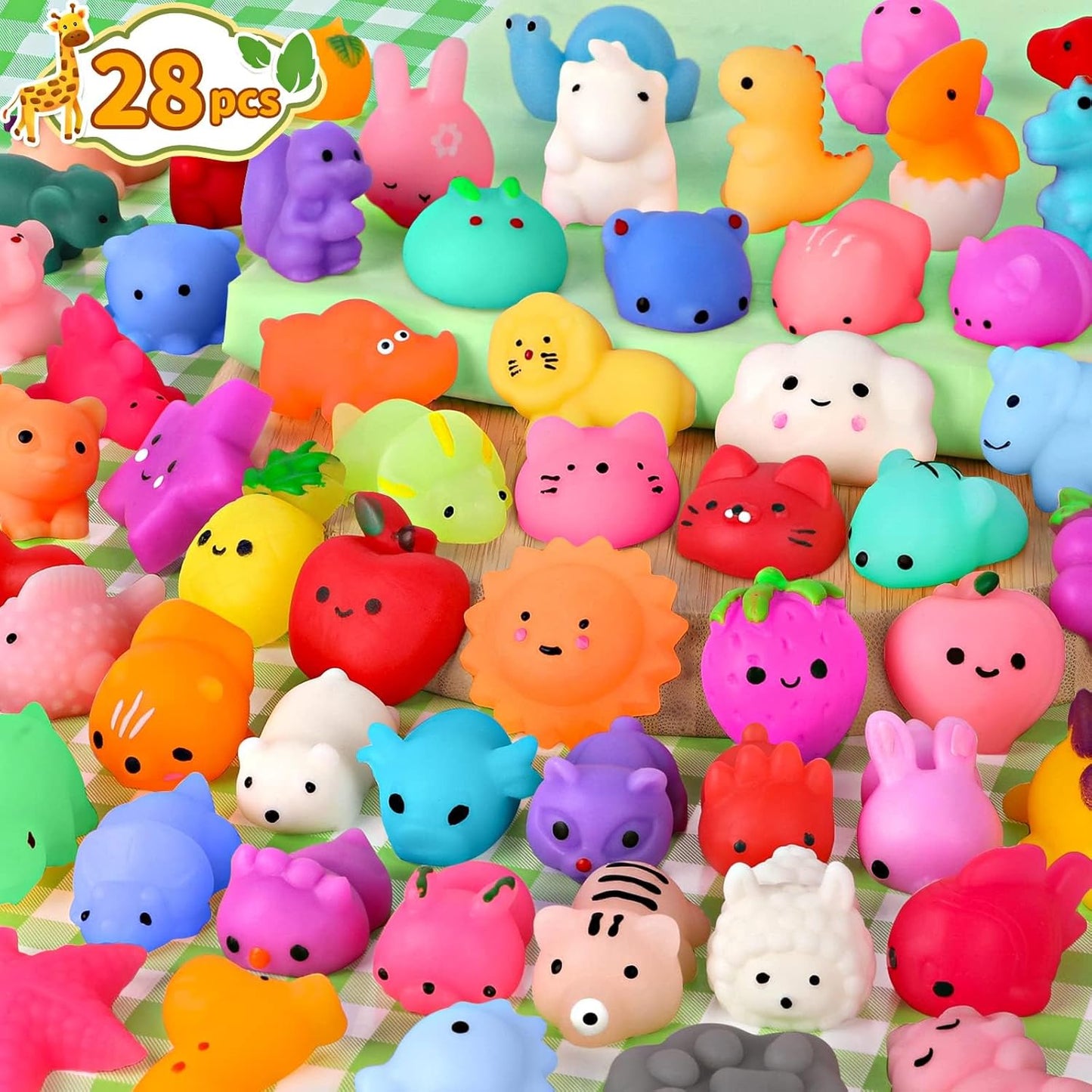 Mochi Squishy Toys 28PCS Animal Mini Squishies Kawaii Party Favors for Kids Cat Unicorn Squishy Squeeze Stress Relief Toys Goodie Bags Novelty Toy Easter Gifts for Boys Girls Adults, Random